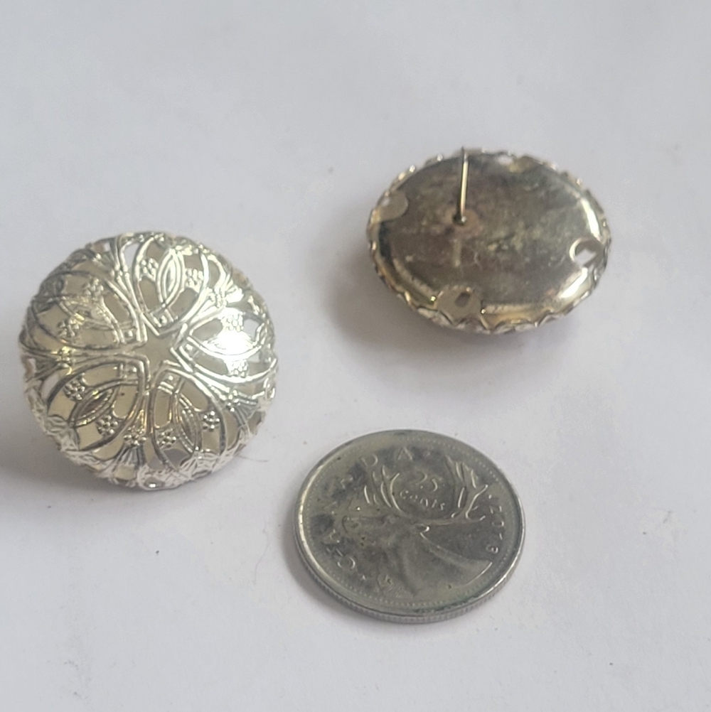 Silver Tone Vintage Decorative Button Earring Set